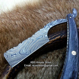 Luxury Antique Razor with Damascus Steel Blade and Exotic Pakka Wood, Brass Liner Handle - Includes Leather Case - Available Exclusively at KBS Knives Store