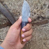 Custom Damascus Steel Field Dressing Deer Skinning Knife – 7 Inch Drop Point Blade with Olivewood Handle