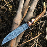 New Custom Handmade Damascus Steel Hunting Skinning Knife