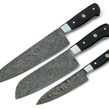 Custom Handmade Raindrop Damascus Steel 3/Pcs Kitchen/Chef knives Set