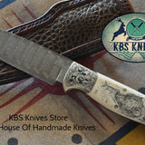 New Custom Handmade Damascus Steel Drop Point Hunting Skinning Knife