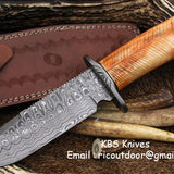 KBS Knives: Custom Handmade Damascus Hunting Knife | 12 Inches | Colored Camel Bone Handle
