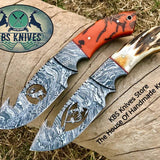 New Full Tang Custom Handmade Damascus Steel Wirecut Blades Guthook Hunting Skinning Knives