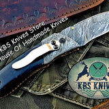 Custom Handmade Damascus Steel Folding Knife With Pocket Clip