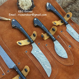 Custom Damascus Steel Hunting Knives Set – Buffalo Horn Handles