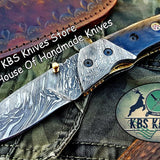 Custom Handmade Damascus Steel Folding Knife With Pocket Clip