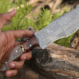 Handmade Damascus Steel Tom Brown Best Tracker Knife For sale with Sheep Horn, Rose Wood and Brass Spacer Handle and Leather Sheath