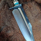 Ultimate Survival Bowie Knife - Handmade, 1095 Forged Steel, 11" Blade, Antler Horn Handle, Exotic Wood, Steel Guard