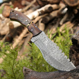 Handmade Damascus Steel Tom Brown Best Tracker Knife For sale with Sheep Horn, Rose Wood and Brass Spacer Handle and Leather Sheath