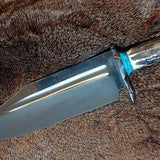 Ultimate Survival Bowie Knife - Handmade, 1095 Forged Steel, 11" Blade, Antler Horn Handle, Exotic Wood, Steel Guard