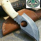 Finger Hole Damascus Skinning Knife