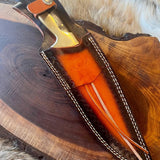 Custom Handmade Damascus Steel Bowie Knife with Wenge Wood and Brass Bolster Handle
