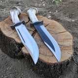 High-Carbon 1095 Forged Steel Bowie Knife - Handmade Deer Horn Guard Handle, Leather Sheath Included