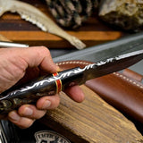 Custom Handmade Hammered Forged Damascus Sheep-Buffalo Horn Hunting EDC Blade Knife