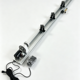Power wrapping and drying machine with long rail, clamps, and power cord