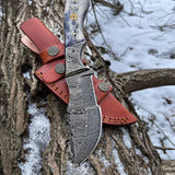 Damascus Steel Handmade Tom Brown Tracker Knife with Color Bone and Damascus Bolster Handle - 12 Inches Overall Length