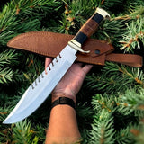 Frontier Legend Bowie Knife – Custom Handmade D2 Steel Blade with Stacked Leather Handle, 16" Overall Length