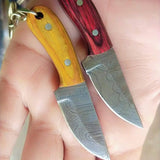 Custom Handmade Damascus Steel EDC Knife Keychain with Exotic Wood Handle