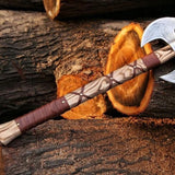 Mastercraft Battle Axe: Custom Handmade Engraved Double Blades with D2 Steel and Ash Wood Handle, Leather Wrap, and Sheath