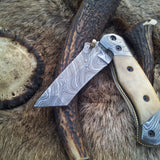 Everyday Carry Damascus Steel Tanto Blade Folding Pocket Knife with Bone Handle – The Titan Edge