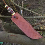 Premium D2 Steel Bowie Knife - 16" Overall, 11" Blade, Antler Horn Handle, Stacked Leather & Brass Guards