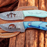 Cowboy Knife Set Damascus Steel Blades with Unique Wirecut Designs