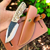 Sharpest Skinning Knife with Antler Horn Handle & Leather Sheath – Whitetail Hunter’s Edge –