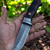 Timberline Hunter Knife Damascus Steel Blade & Burl Wood Handle