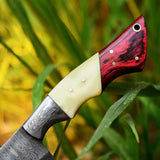 Cleaver Knife with Full Tang Damascus Steel Blade and Exotic Pakka Wood, Bone, and Damascus Bolster - 10.5 Inches
