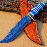 The Masterpiece Bowie: 14-Inch Damascus Steel Bowie Knife with Exotic Pakka Wood, Bone, Brass Guard, and Spacers
