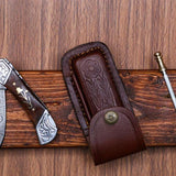 Custom Handmade Damascus Pocket Knife – 3" Blade with Leather Case