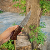 The Hunter's Favorite: 10-Inch Hunting Knife with Damascus Steel Blade, Rosewood Handle, and Damascus Guard