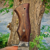 The Hunter's Favorite: 10-Inch Hunting Knife with Damascus Steel Blade, Rosewood Handle, and Damascus Guard