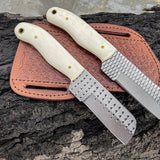 Bull Cutter Knife For Sale, 8.25-Inch Knife with Rasp Tool Steel Full Tang Blade, Bone Handle, and Leather Sheath