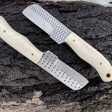 Bull Cutter Knife For Sale, 8.25-Inch Knife with Rasp Tool Steel Full Tang Blade, Bone Handle, and Leather Sheath