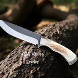 Hunting Knife – 11" D2 Steel Blade with Antler Horn Handle & Western Sheath