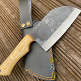 Premium Cleaver Knife for Sale - 10-Inch Full Tang 1095 Steel Blade, Oak Wood Handle, Leather Sheath - KBS Knives Store