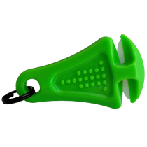 Green ceramic line cutter zipper pull with black keyring loop