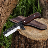 Custom Bull Cutter Knife for Sale - 7.5-Inch Full Tang 1095 Forged Steel Blade, Rosewood Handle, Leather Sheath - KBS Knives Store