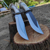 High-Carbon 1095 Forged Steel Bowie Knife - Handmade Deer Horn Guard Handle, Leather Sheath Included