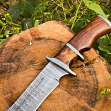 14-Inch Twist Damascus Steel Hunting Bowie Knife | Handcrafted with Rosewood Handle & Leather Sheath | KBS Knives