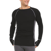 Men's black wool long-sleeve crewneck shirt with gray raglan seams