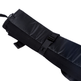 Black privacy curtain rolled strap with buckle and attachment tabs