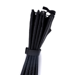 Black privacy curtain bundle with attached straps and rolled fabric panel