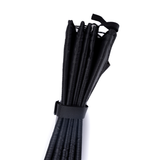 Black privacy curtain bundle with attached straps and rolled fabric panel