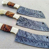 3 Damascus Steel Cleaver Knives