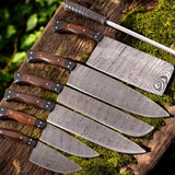 Damascus Knife Set: Custom Handmade Chef Knives with Rosewood Handles