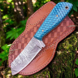 Cowboy Sheath Knife – 4.1" Damascus Steel & Honeycomb Handle