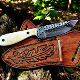 Handmade Cowboy Knife and Sheath – Rasp Steel Blade, Bone Handle, Western Leather Sheath