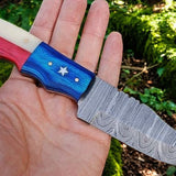 Custom Skinning Blade: Handmade Damascus Steel with Texas Flag Handle